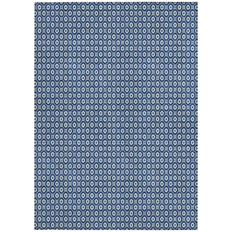 5' X 8' Blue And Sky Blue Floral Washable Indoor Outdoor Area Rug
