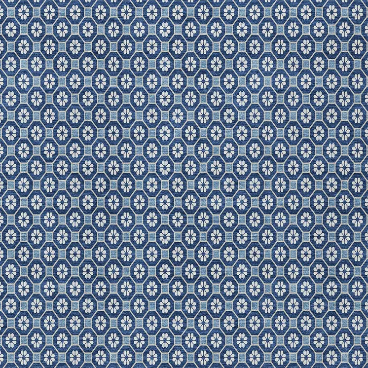 9' X 12' Blue And Sky Blue Floral Washable Indoor Outdoor Area Rug
