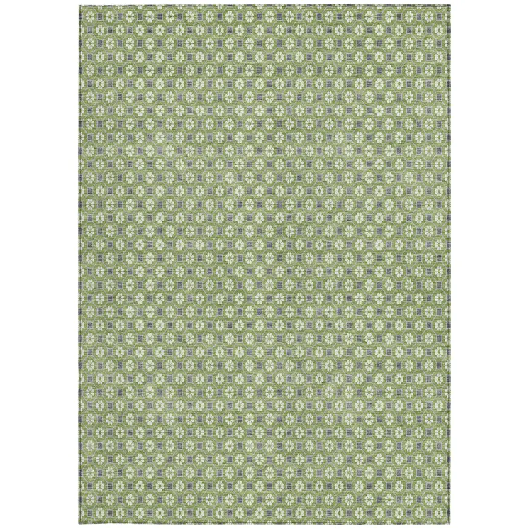5' X 8' Green And Gray Floral Washable Indoor Outdoor Area Rug