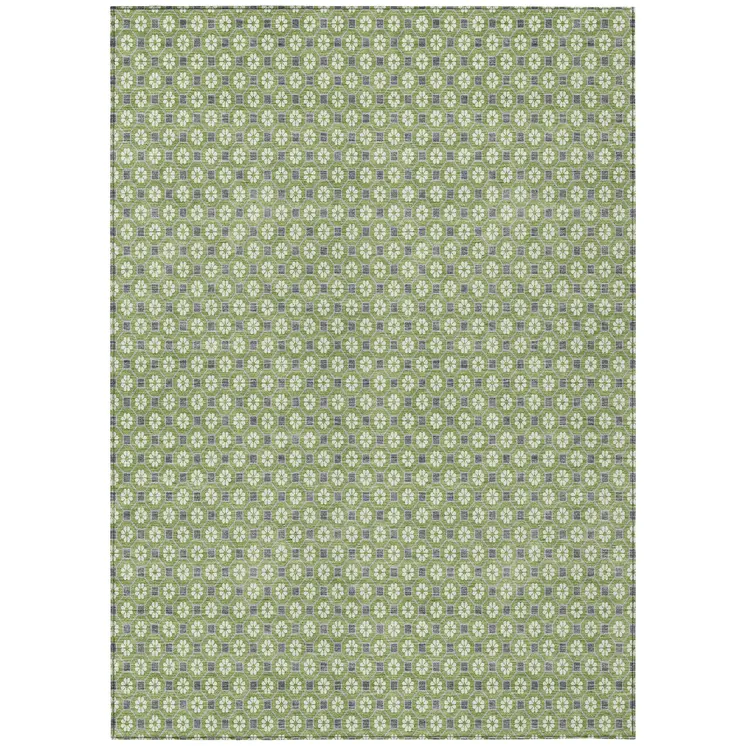 5' X 8' Green And Gray Floral Washable Indoor Outdoor Area Rug