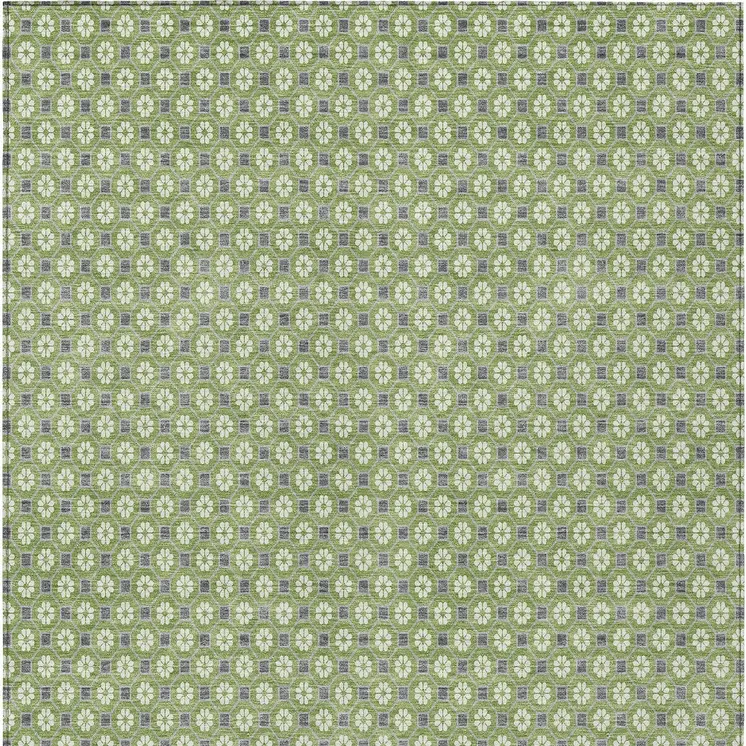 5' X 8' Green And Gray Floral Washable Indoor Outdoor Area Rug
