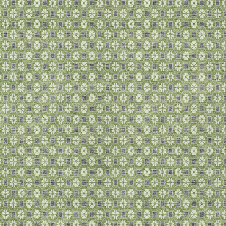 8' X 10' Green And Gray Floral Washable Indoor Outdoor Area Rug