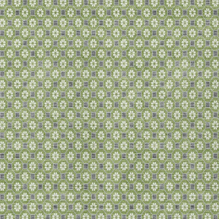 10' X 14' Green And Gray Floral Washable Indoor Outdoor Area Rug