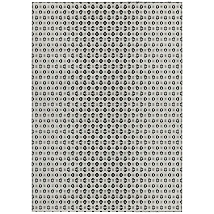 5' X 8' Ivory And Black Floral Washable Indoor Outdoor Area Rug
