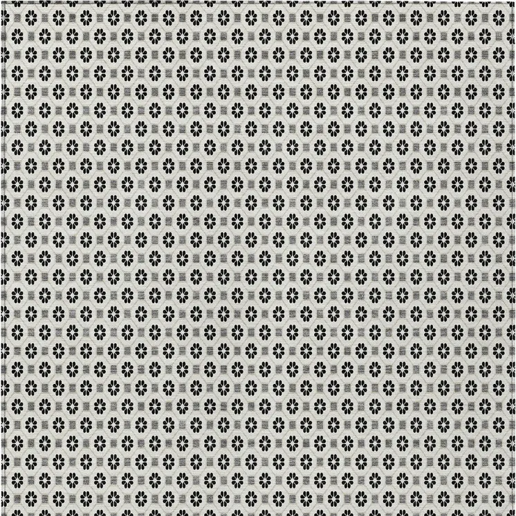 5' X 8' Ivory And Black Floral Washable Indoor Outdoor Area Rug