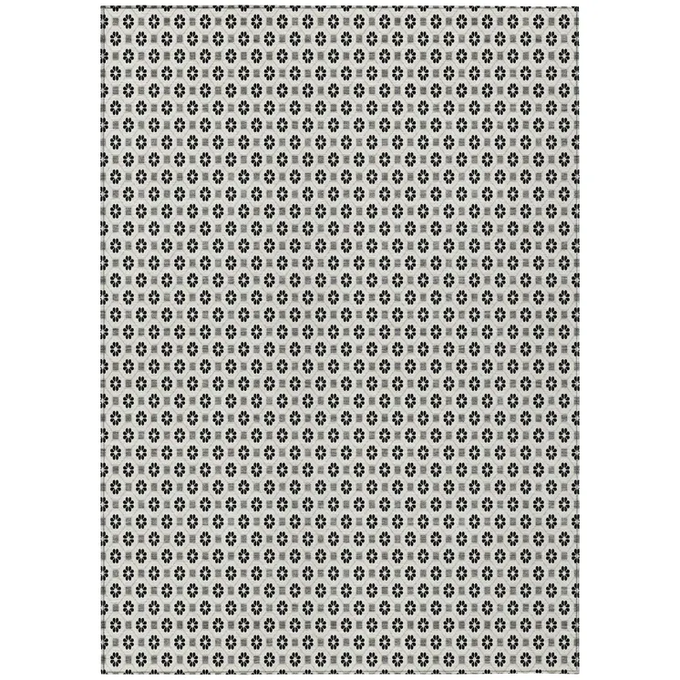 10' X 14' Ivory And Black Floral Washable Indoor Outdoor Area Rug