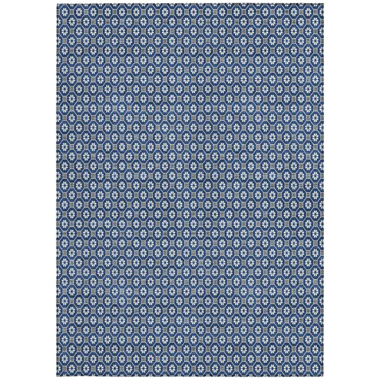 3' X 5' Navy Blue And Gray Floral Washable Indoor Outdoor Area Rug
