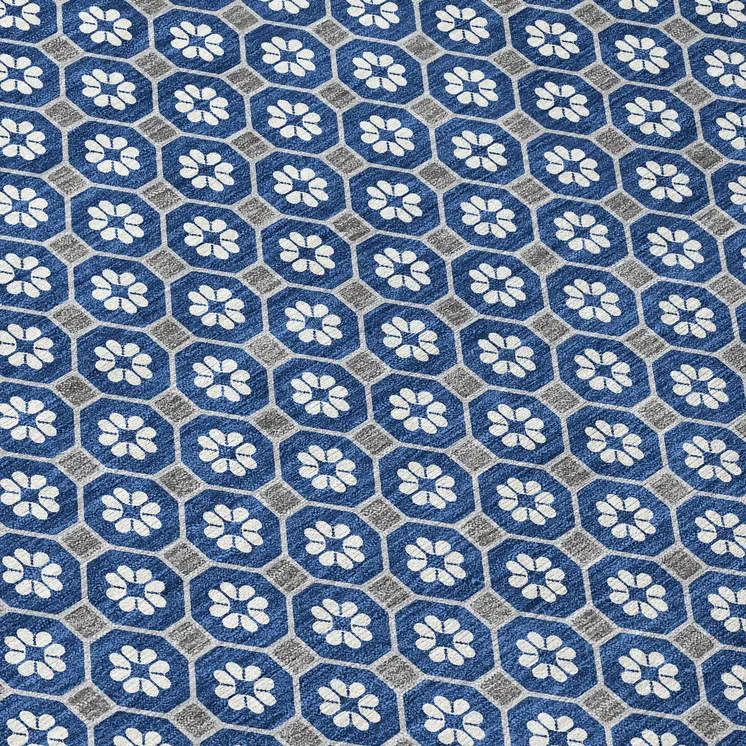 3' X 5' Navy Blue And Gray Floral Washable Indoor Outdoor Area Rug