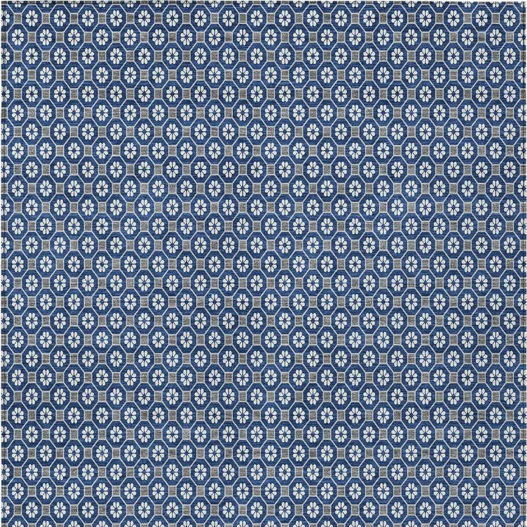 9' X 12' Navy Blue And Gray Floral Washable Indoor Outdoor Area Rug