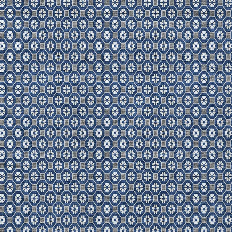 10' X 14' Navy Blue And Gray Floral Washable Indoor Outdoor Area Rug