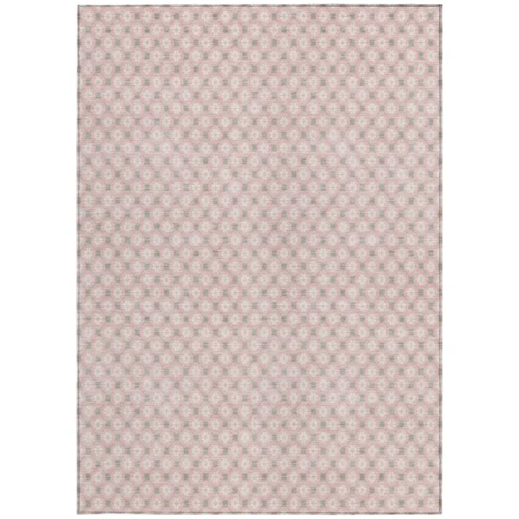 3' X 5' Pink And Ivory Floral Washable Indoor Outdoor Area Rug
