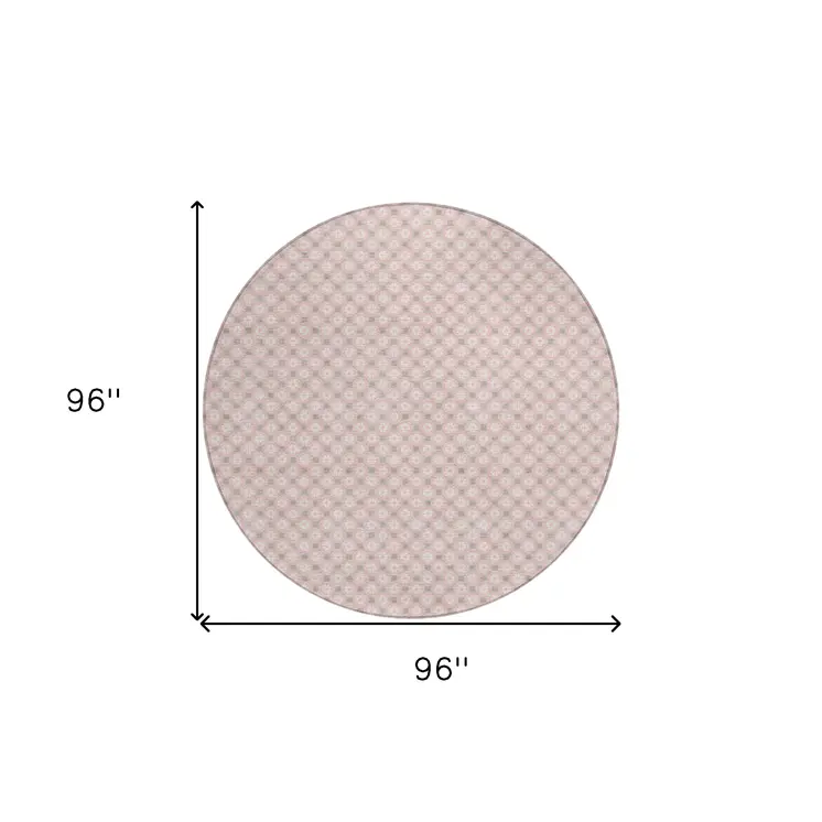 8' Pink And Ivory Round Floral Washable Indoor Outdoor Area Rug
