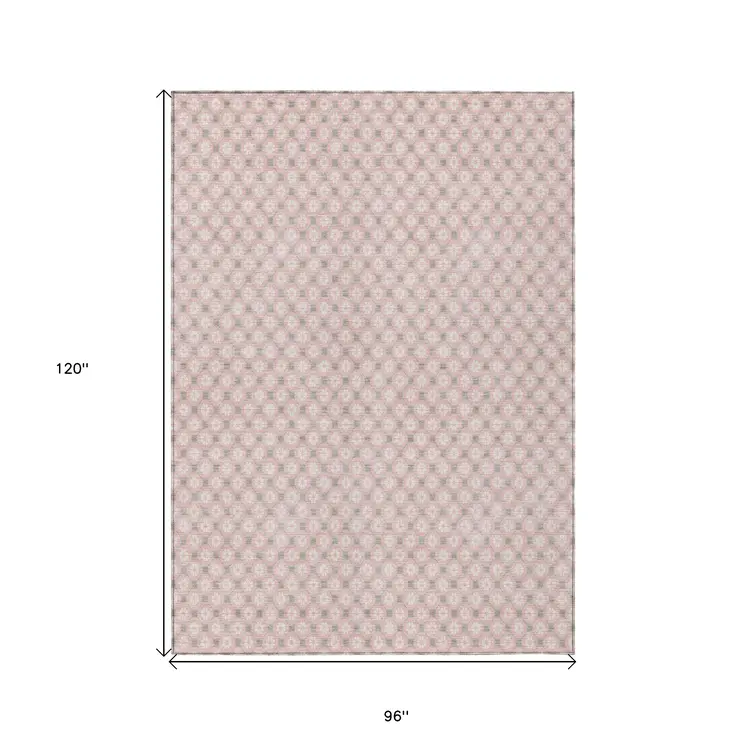 8' X 10' Pink And Ivory Floral Washable Indoor Outdoor Area Rug