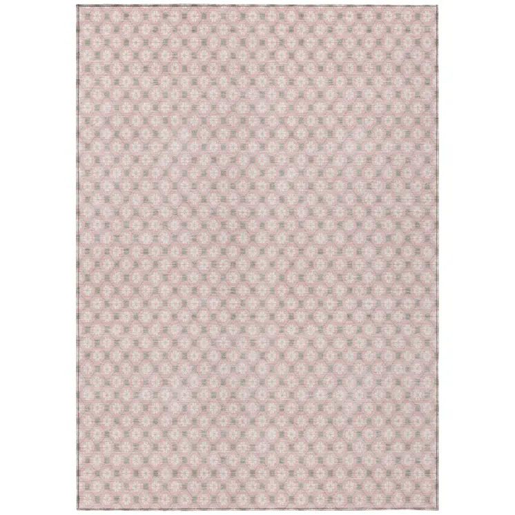 9' X 12' Pink And Ivory Floral Washable Indoor Outdoor Area Rug