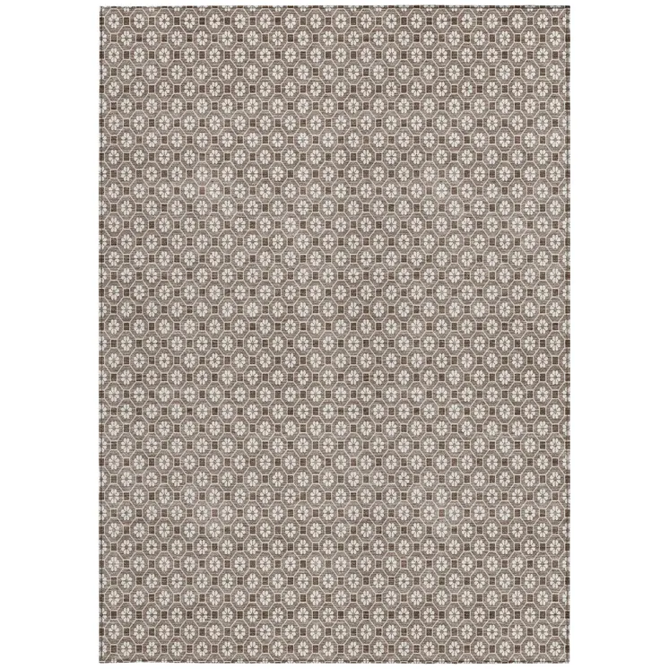 8' X 10' Taupe And Brown Floral Washable Indoor Outdoor Area Rug