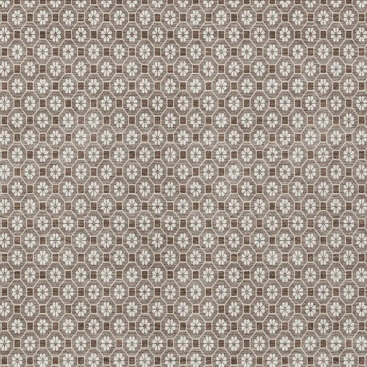 9' X 12' Taupe And Brown Floral Washable Indoor Outdoor Area Rug
