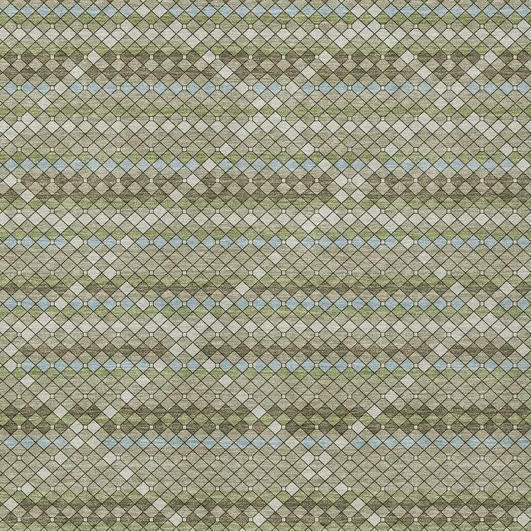 3' X 5' Artichoke Green And Fern Green Geometric Washable Indoor Outdoor Area Rug