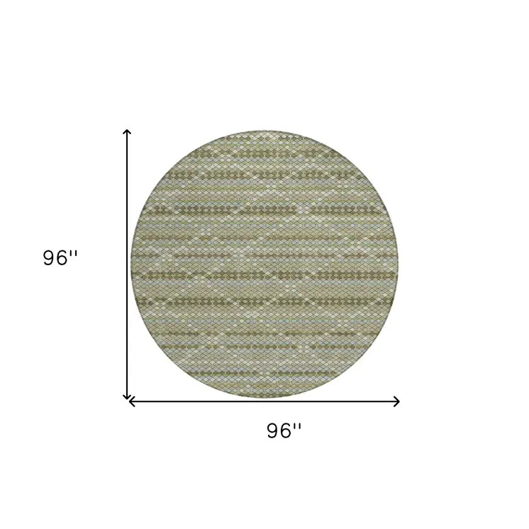 8' Artichoke Green And Fern Green Round Geometric Washable Indoor Outdoor Area Rug