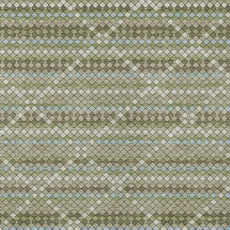 10' X 14' Artichoke Green And Fern Green Geometric Washable Indoor Outdoor Area Rug