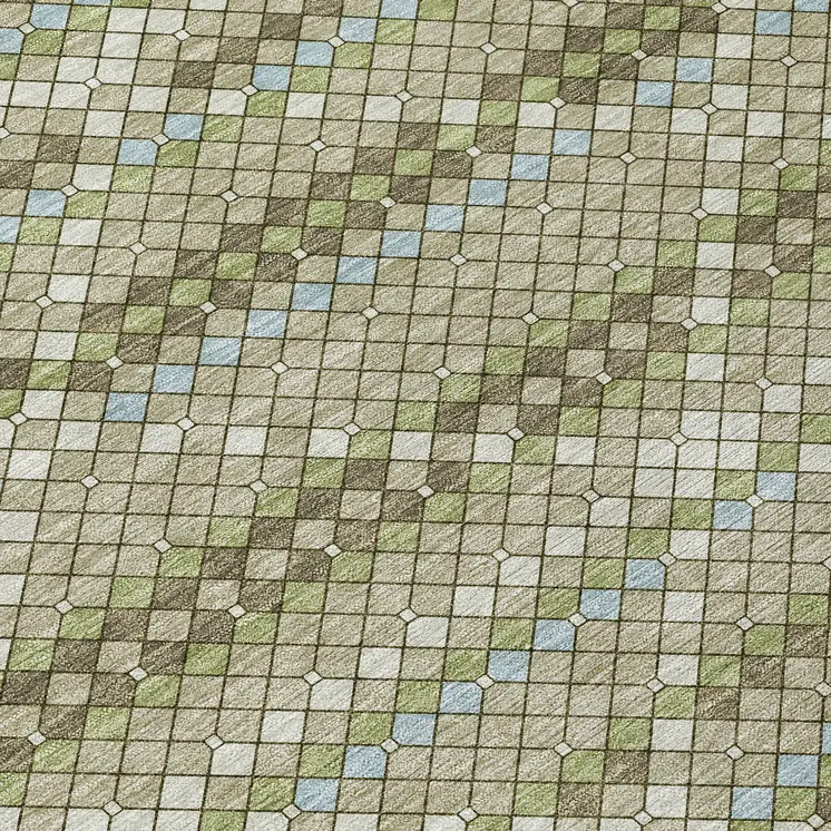 10' X 14' Artichoke Green And Fern Green Geometric Washable Indoor Outdoor Area Rug