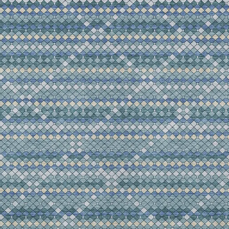 3' X 5' Denim Blue And Teal Blue Geometric Washable Indoor Outdoor Area Rug