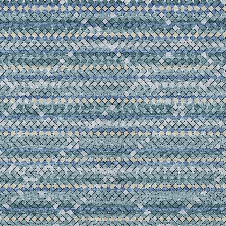 9' X 12' Denim Blue And Teal Blue Geometric Washable Indoor Outdoor Area Rug