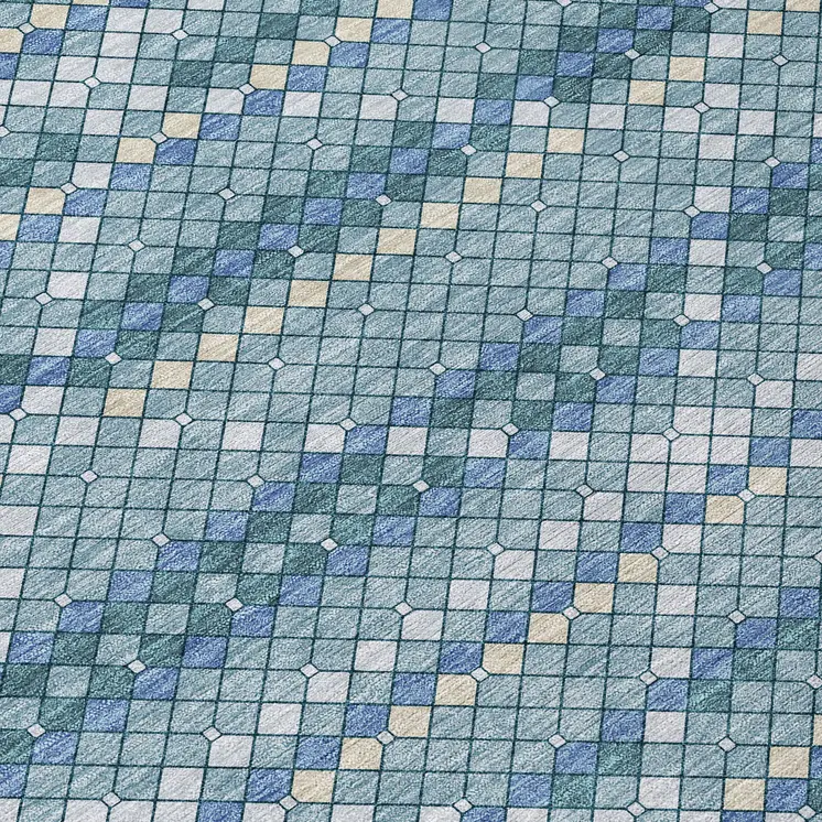 10' X 14' Denim Blue And Teal Blue Geometric Washable Indoor Outdoor Area Rug
