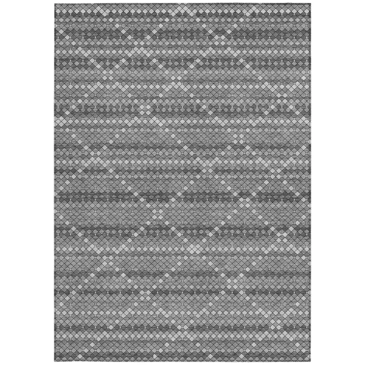 5' X 8' Gray And Silver Geometric Washable Indoor Outdoor Area Rug