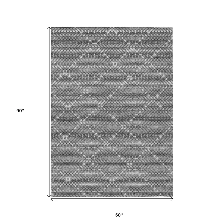 5' X 8' Gray And Silver Geometric Washable Indoor Outdoor Area Rug