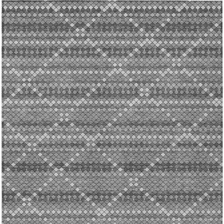 5' X 8' Gray And Silver Geometric Washable Indoor Outdoor Area Rug