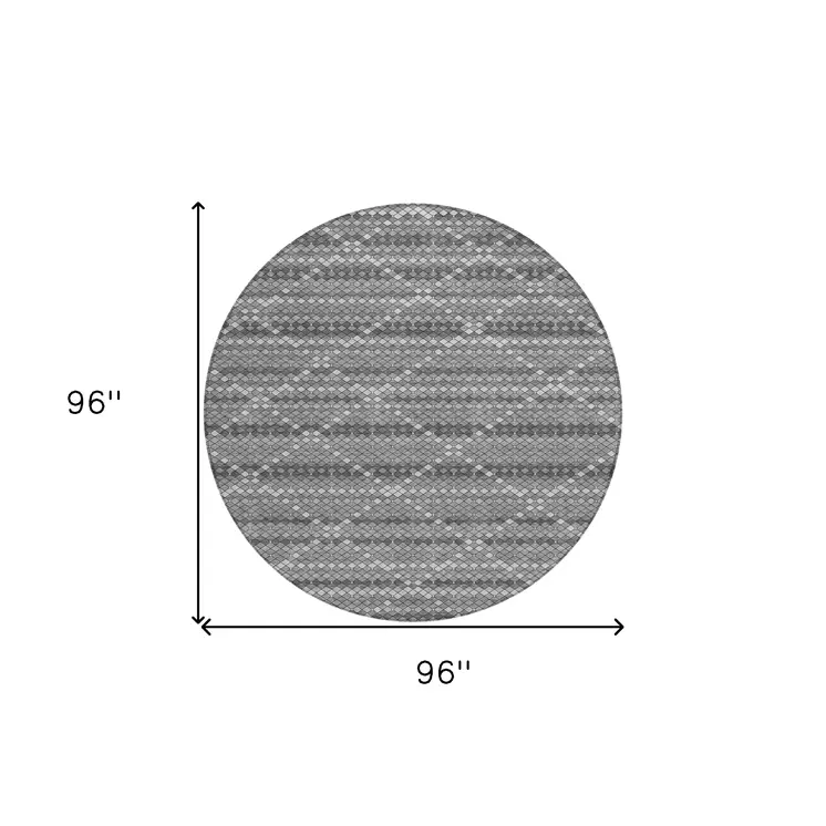 8' Gray And Silver Round Geometric Washable Indoor Outdoor Area Rug