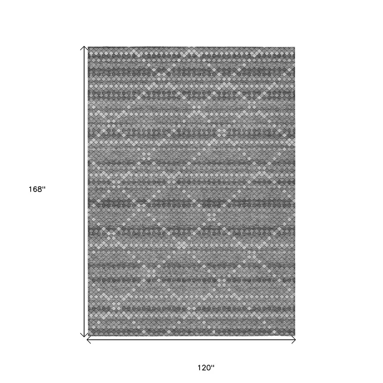 10' X 14' Gray And Silver Geometric Washable Indoor Outdoor Area Rug