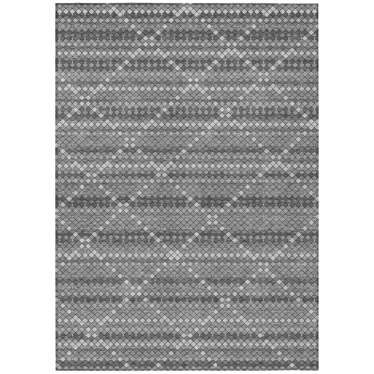 10' X 14' Gray And Silver Geometric Washable Indoor Outdoor Area Rug