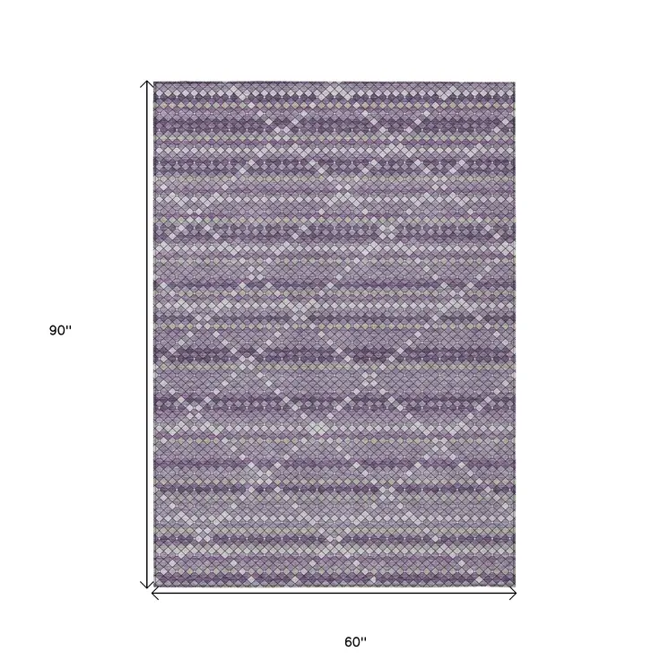 5' X 8' Purple And Lavender Geometric Washable Indoor Outdoor Area Rug