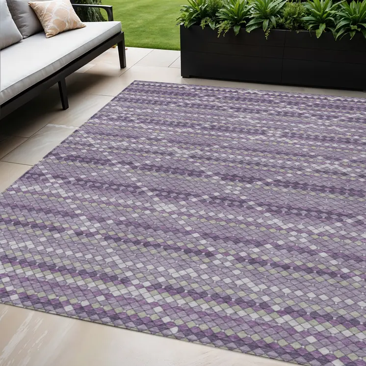 5' X 8' Purple And Lavender Geometric Washable Indoor Outdoor Area Rug