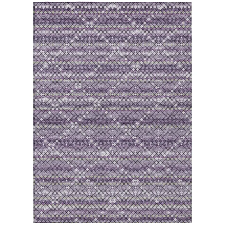5' X 8' Purple And Lavender Geometric Washable Indoor Outdoor Area Rug