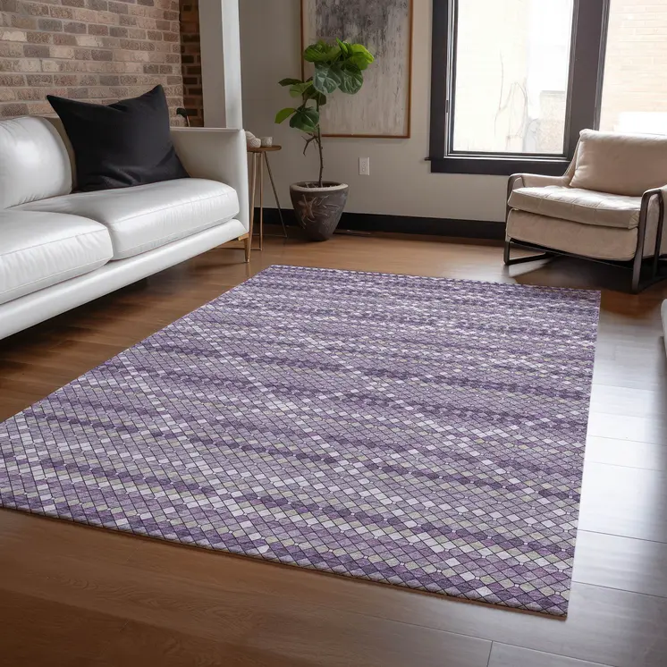5' X 8' Purple And Lavender Geometric Washable Indoor Outdoor Area Rug