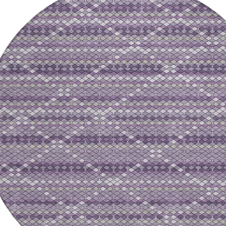 8' Purple And Lavender Round Geometric Washable Indoor Outdoor Area Rug