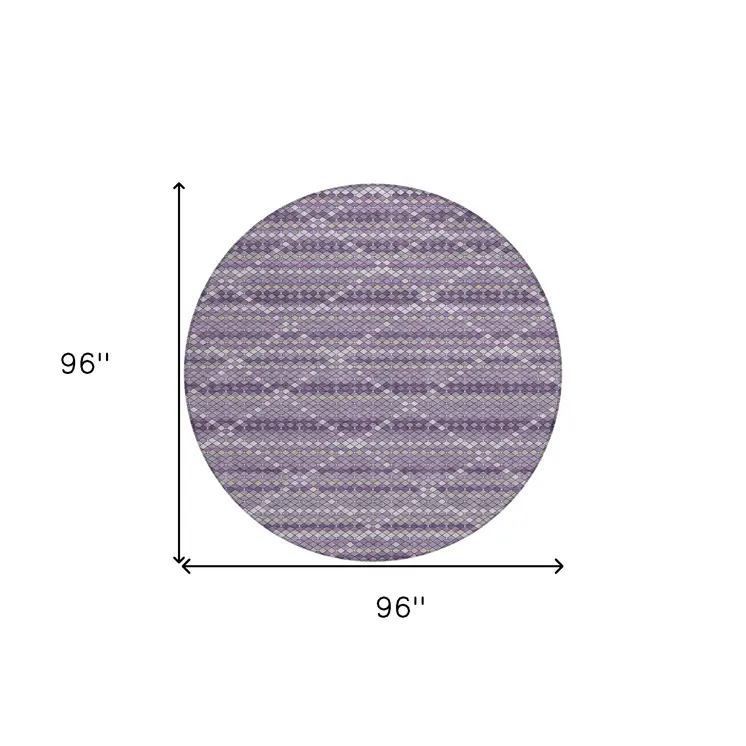 8' Purple And Lavender Round Geometric Washable Indoor Outdoor Area Rug