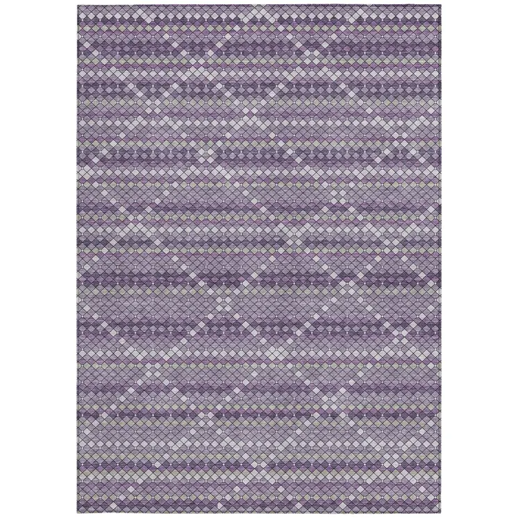 8' X 10' Purple And Lavender Geometric Washable Indoor Outdoor Area Rug