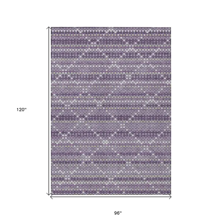8' X 10' Purple And Lavender Geometric Washable Indoor Outdoor Area Rug