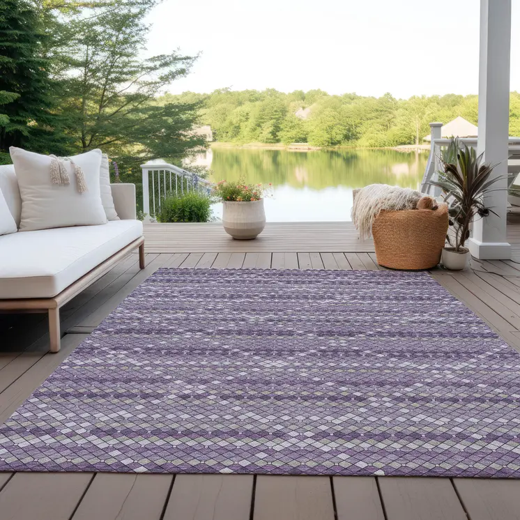8' X 10' Purple And Lavender Geometric Washable Indoor Outdoor Area Rug