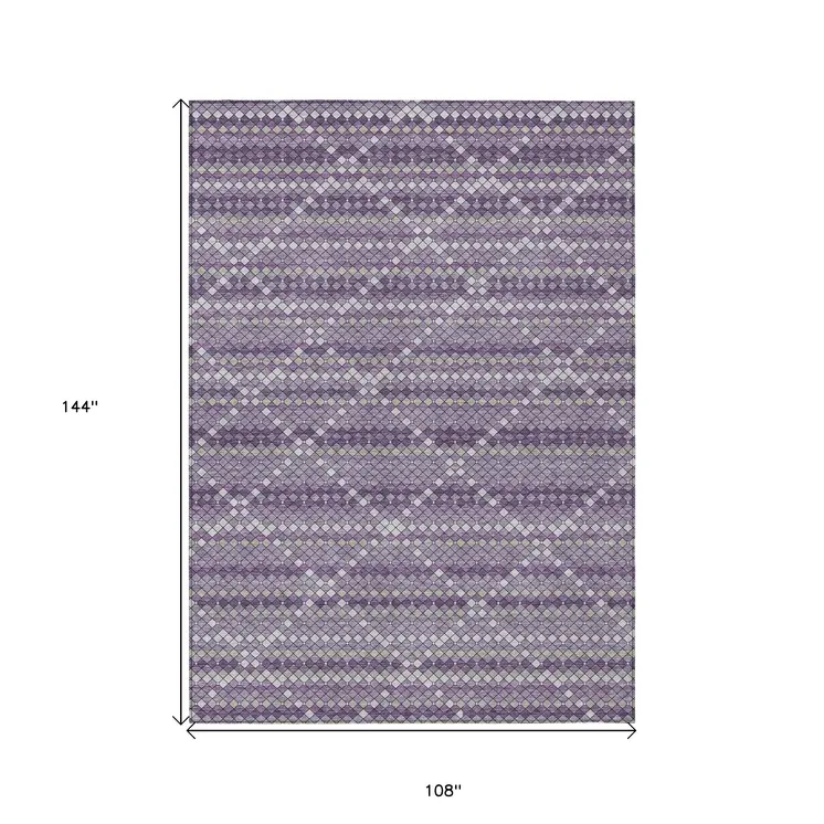 9' X 12' Purple And Lavender Geometric Washable Indoor Outdoor Area Rug