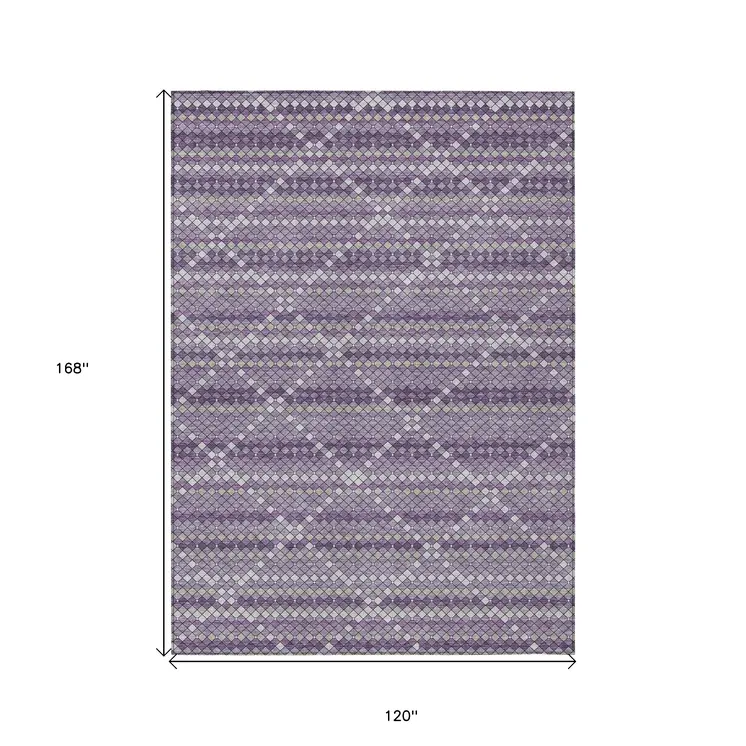 10' X 14' Purple And Lavender Geometric Washable Indoor Outdoor Area Rug
