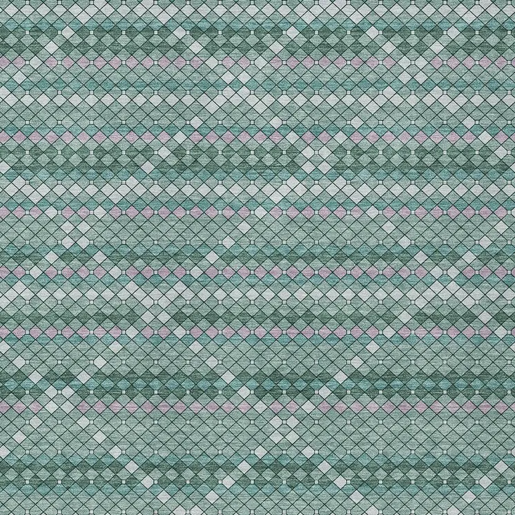 3' X 5' Teal Blue And Ivory Geometric Washable Indoor Outdoor Area Rug