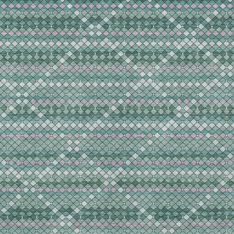 10' X 14' Teal Blue And Ivory Geometric Washable Indoor Outdoor Area Rug
