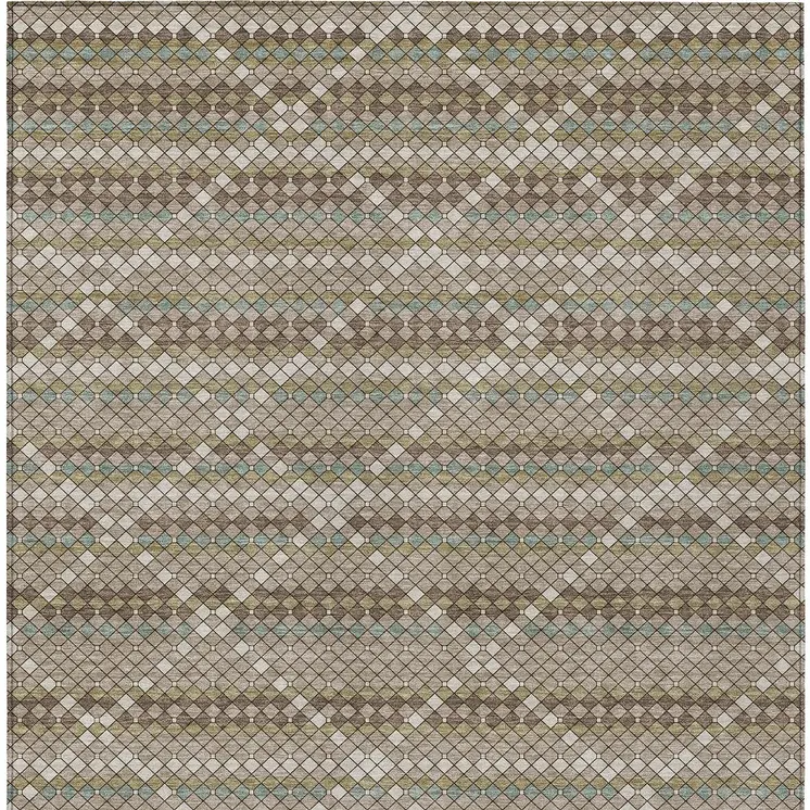 3' X 5' Taupe And Brown Geometric Washable Indoor Outdoor Area Rug