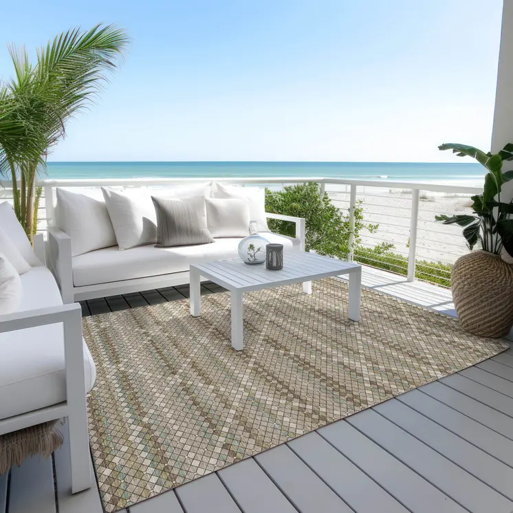 10' X 14' Taupe And Brown Geometric Washable Indoor Outdoor Area Rug
