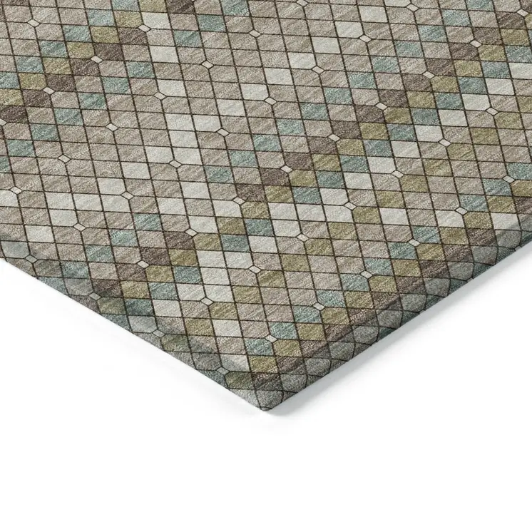 10' X 14' Taupe And Brown Geometric Washable Indoor Outdoor Area Rug