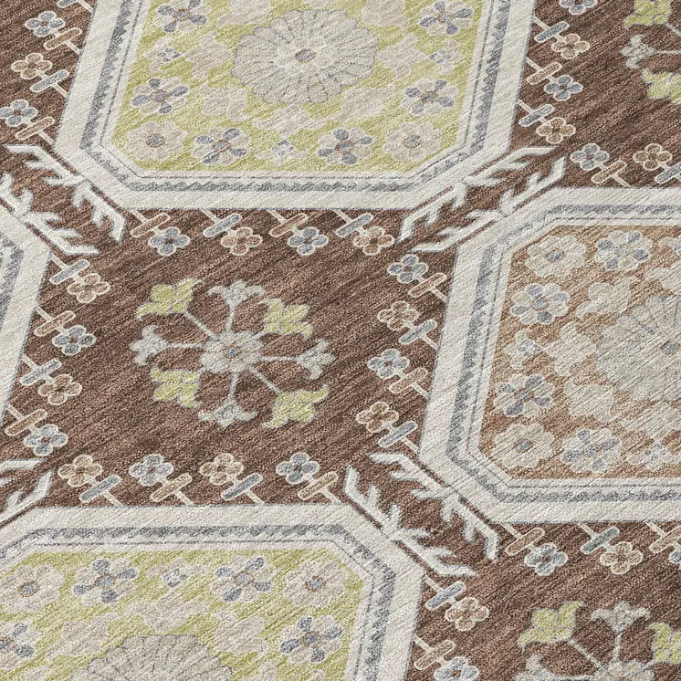3' X 5' Chocolate And Beige Floral Washable Indoor Outdoor Area Rug